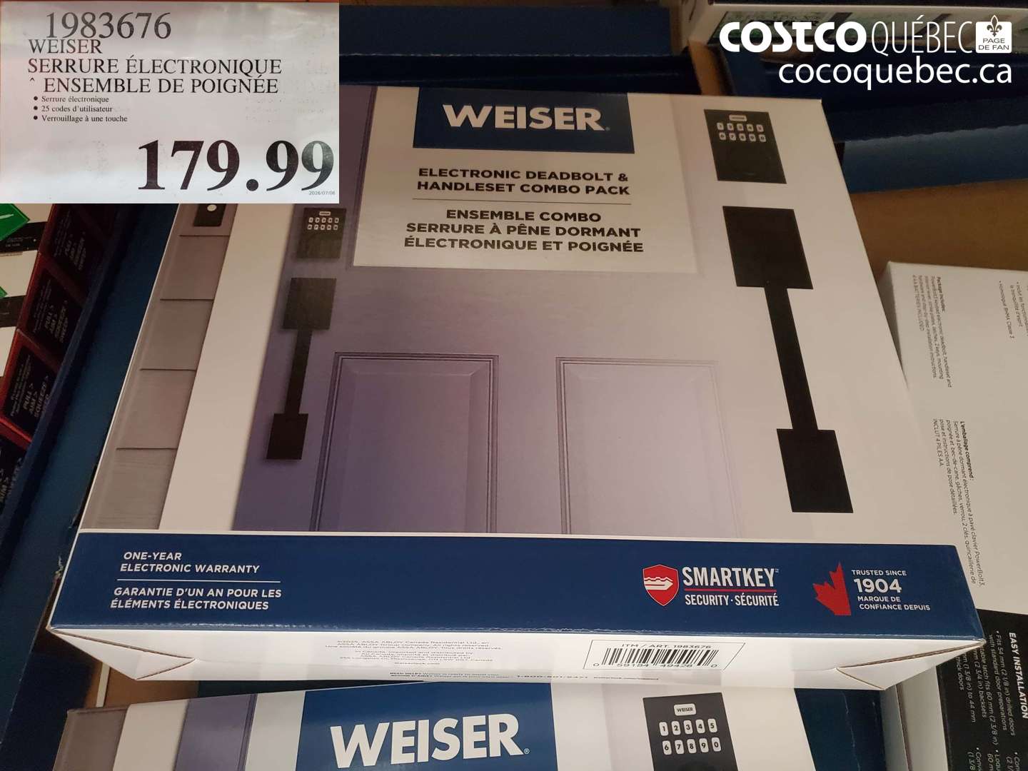 1983676 WEISER SERRURE ÉLECTRONIQUE ENSEMBLE DE POIGNÉE $179.99
