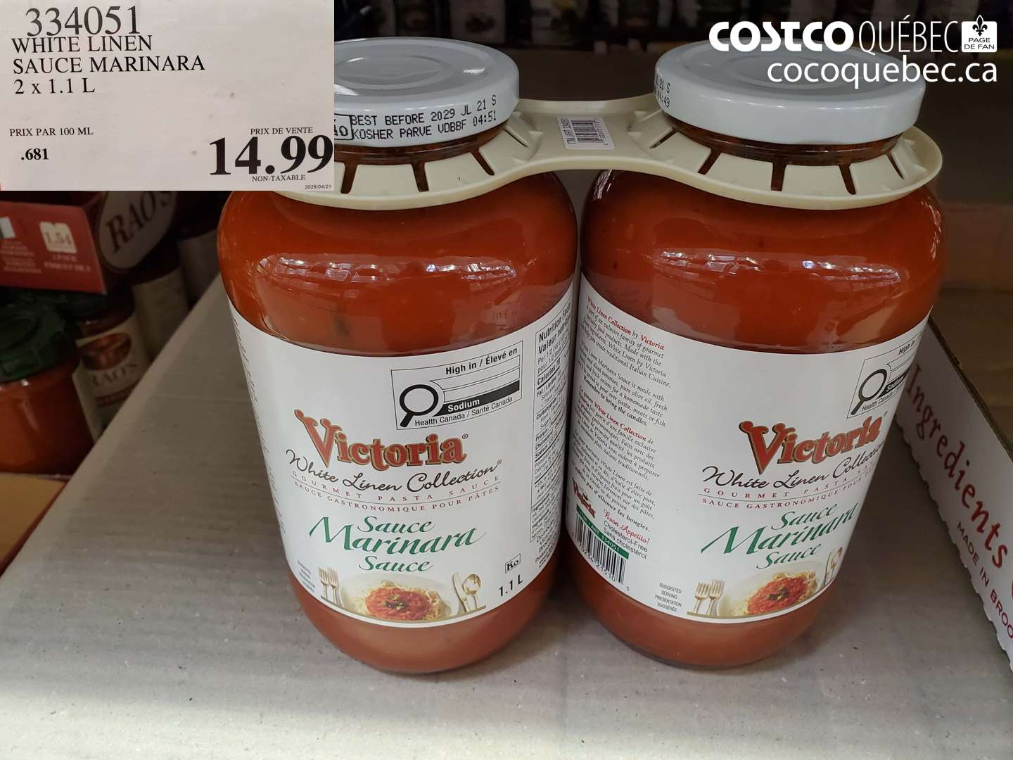 334051 WHITE LINEN SAUCE MARINARA 2 X 1.1 L $14.99