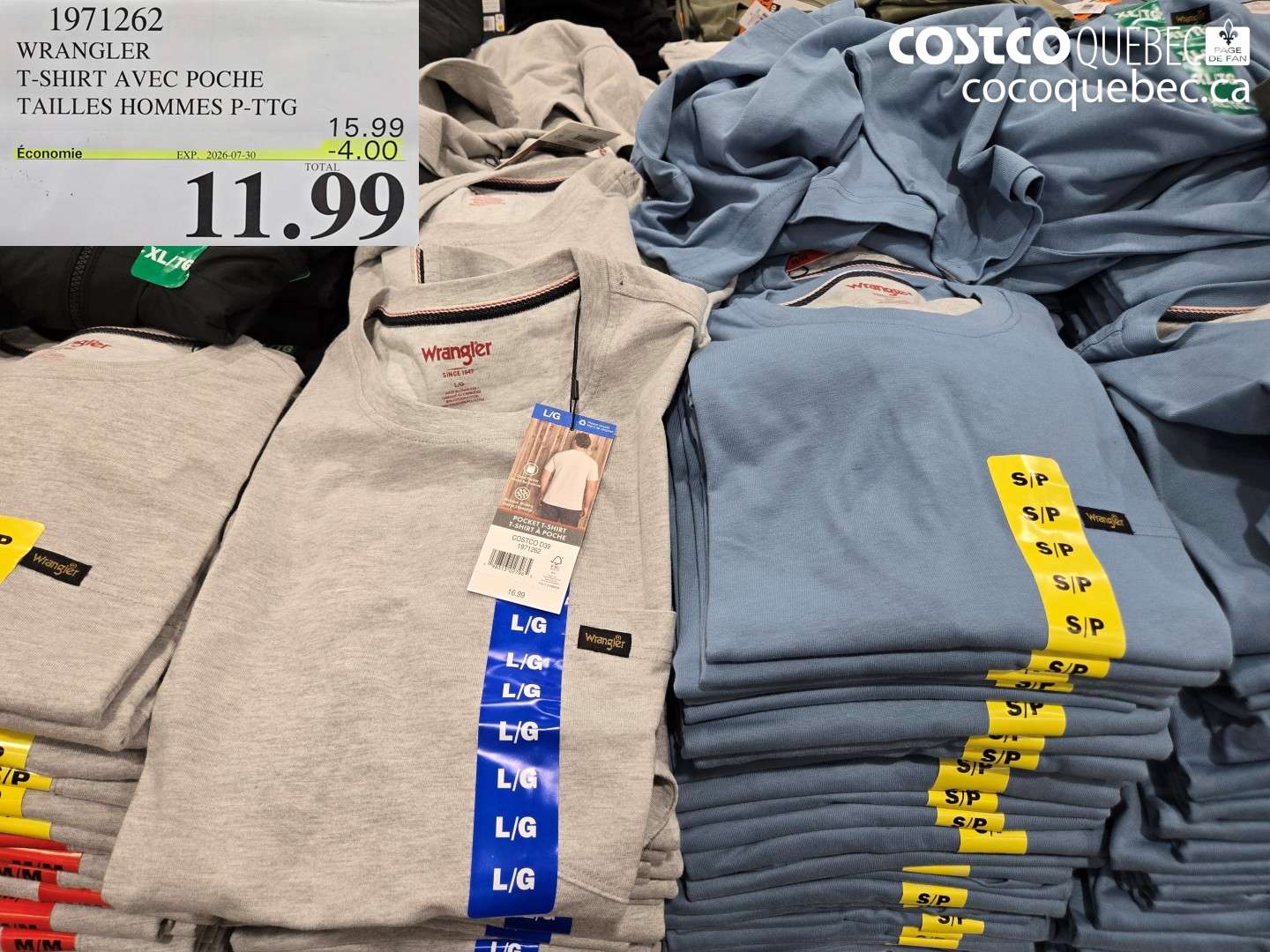 1971262 WRANGLER T-SHIRT AVEC POCHE TAILLES HOMMES P-TTG ($4.00 INSTANT SAVINGS EXPIRES ON 2026-07-30) $11.99