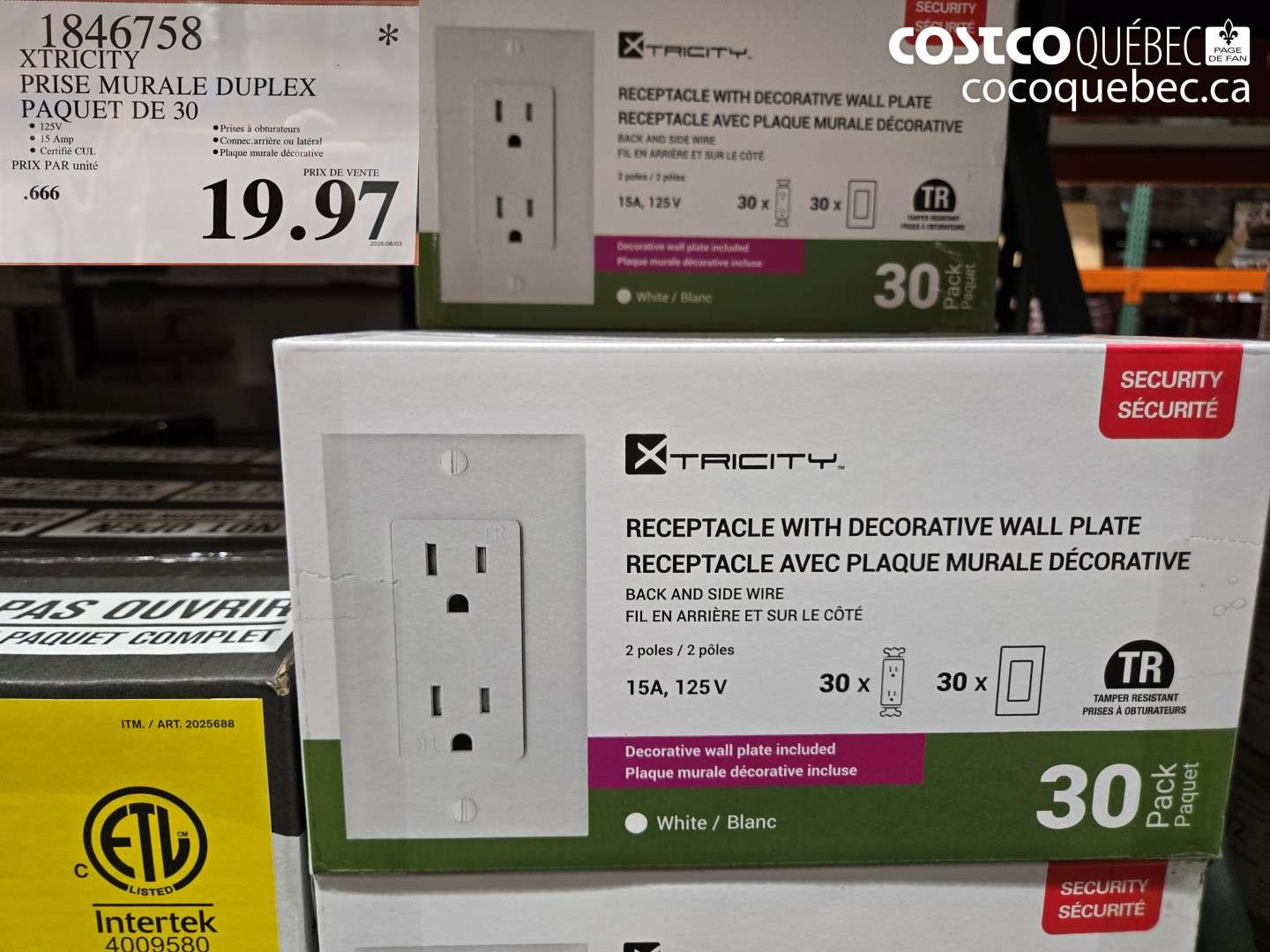1846758 XTRICITY PRISE MURALE DUPLEX PAQUET DE 30 $19.97