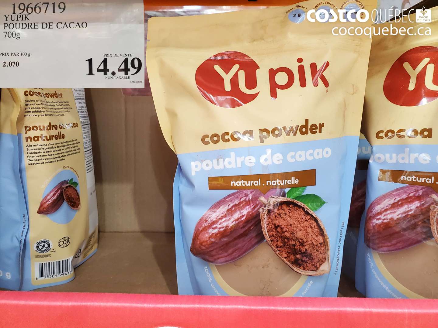 1966719 YUPIK POUDRE DE CACAO 700G $14.49