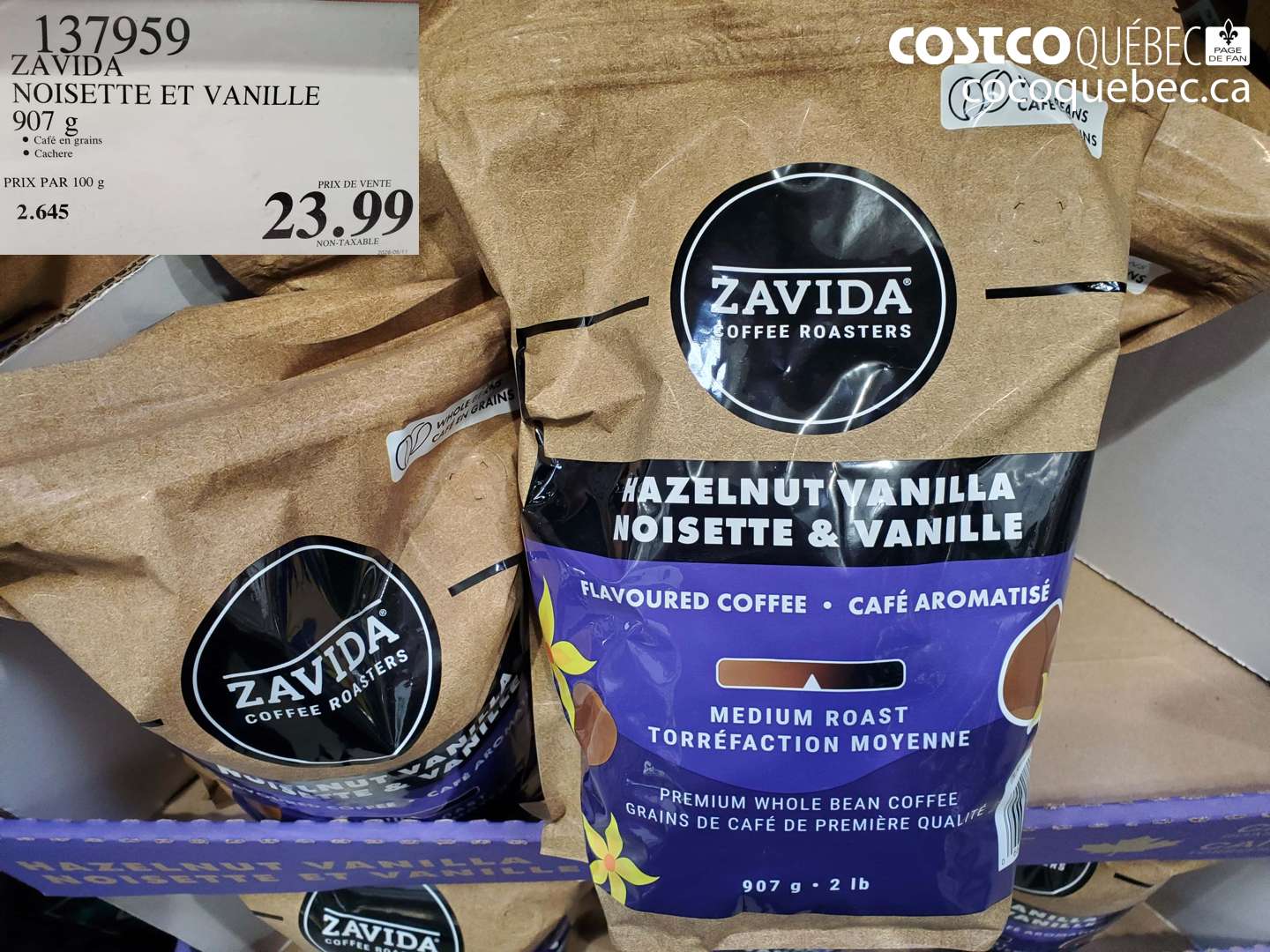 137959 ZAVIDA NOISETTE ET VANILLE 907 G $23.99