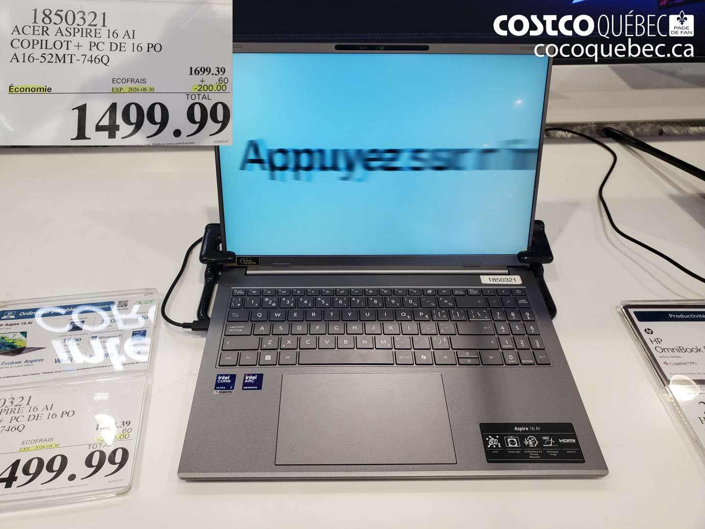 1850321 ACER ASPIRE 16 AI COPILOT+ PC DE 16 PO A16-52MT-746Q ($200.00 INSTANT SAVINGS EXPIRES ON 2026-08-30) $1499.99
