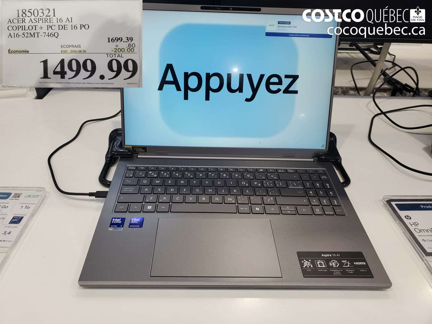 1850321 ACER ASPIRE 16 AI COPILOT+ PC DE 16 PO A16-52MT-746Q ($200.00 INSTANT SAVINGS EXPIRES ON 2026-08-30) $1499.99