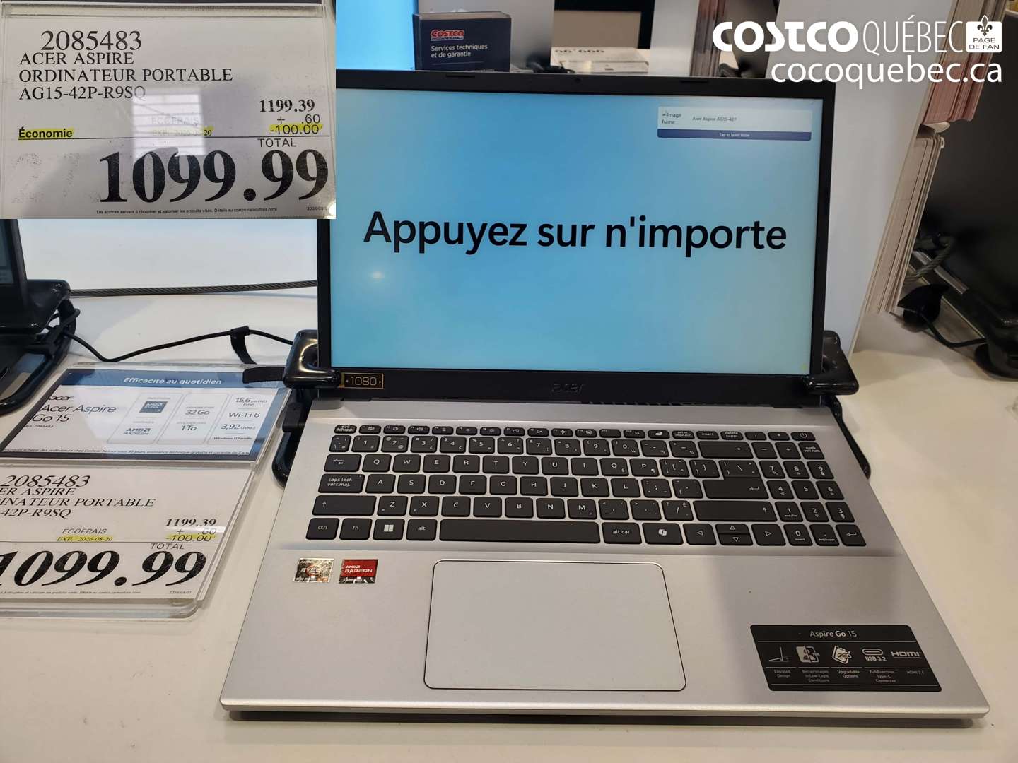 2085483 ACER ASPIRE ORDINATEUR PORTABLE AG15-42P-R9SQ ($100.00 INSTANT SAVINGS EXPIRES ON 2026-08-20) $1099.99