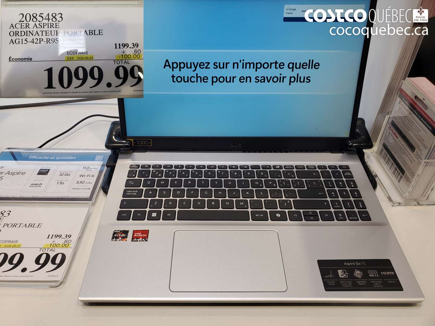 2085483 ACER ASPIRE ORDINATEUR PORTABLE AG15-42P-R9SQ ($100.00 INSTANT SAVINGS EXPIRES ON 2026-09-03) $1099.99
