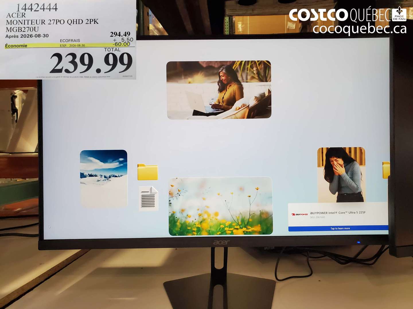 1442444 ACER MONITEUR 27PO QHD 2PK MGB270U ($60.00 INSTANT SAVINGS EXPIRES ON 2026-08-30) $239.99