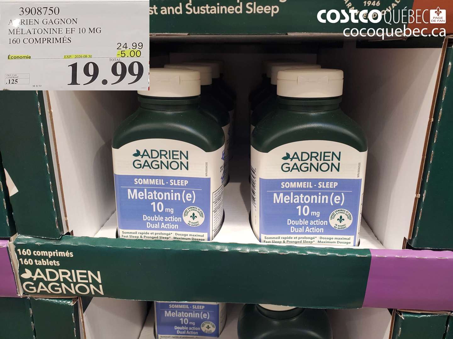 3908750 ADRIEN GAGNON MELATONINE EF 10 MG 160 COMPRIMÉS ($5.00 INSTANT SAVINGS EXPIRES ON 2026-08-30) $19.99