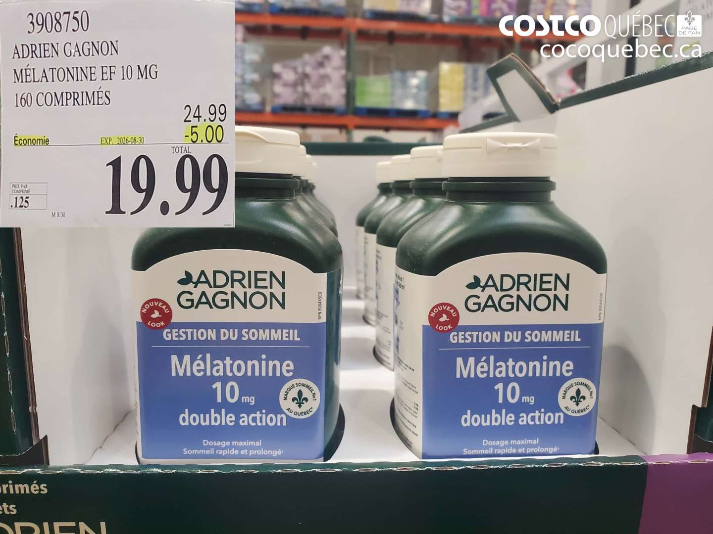3908750 ADRIEN GAGNON MÉLATONINE EF 10 MG 160 COMPRIMÉS ($5.00 INSTANT SAVINGS EXPIRES ON 2026-08-30) $19.99