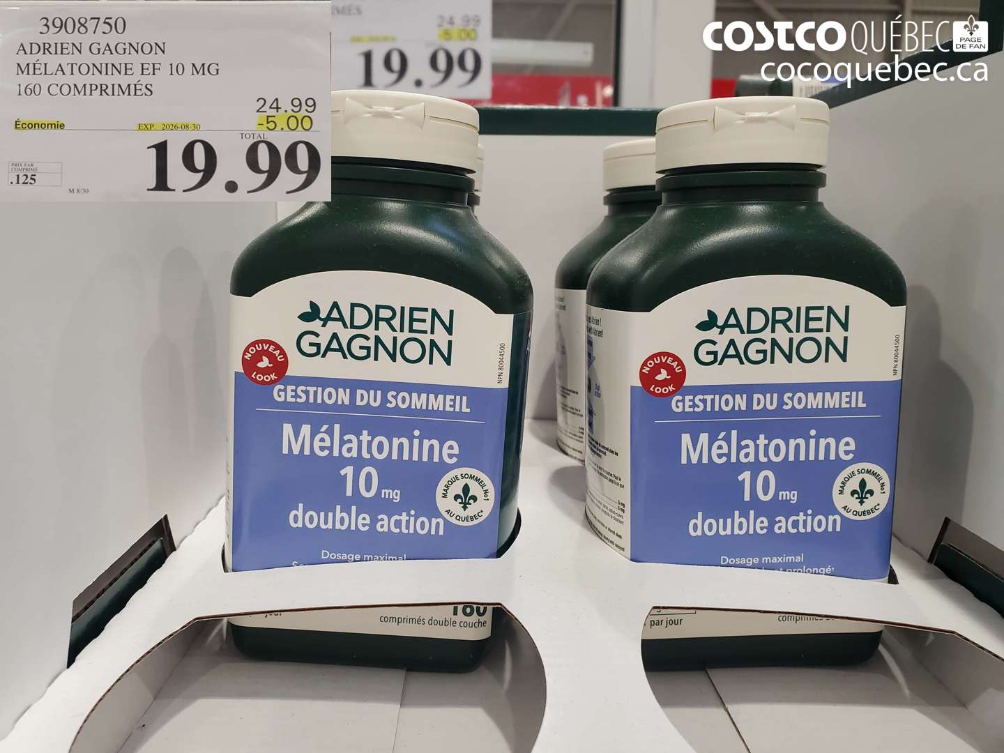 3908750 ADRIEN GAGNON MÉLATONINE EF 10 MG 160 COMPRIMÉS ($5.00 INSTANT SAVINGS EXPIRES ON 2026-08-30) $19.99