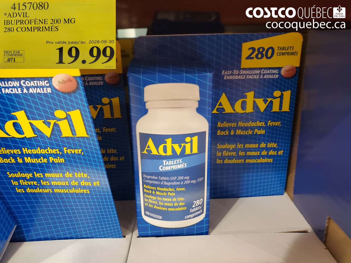 4157080 ADVIL IBUPROFÈNE 200 MG 280 COMPRIMÉS (EXPIRES ON 2026-08-30) $19.99