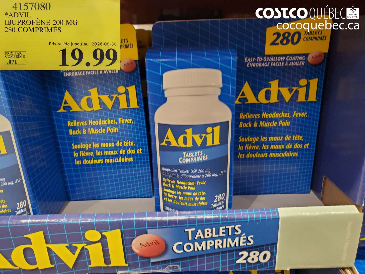 4157080 ADVIL IBUPROFÈNE 200 MG 280 COMPRIMÉS (EXPIRES ON 2026-08-30) $19.99
