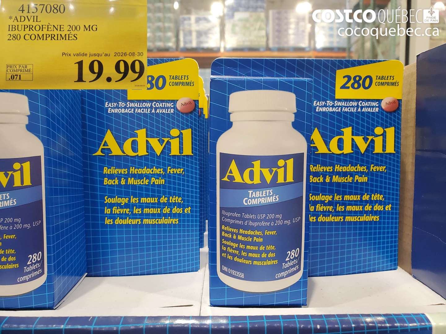 4157080 ADVIL IBUPROFÈNE 200 MG 280 COMPRIMÉS (EXPIRES ON 2026-08-30) $19.99