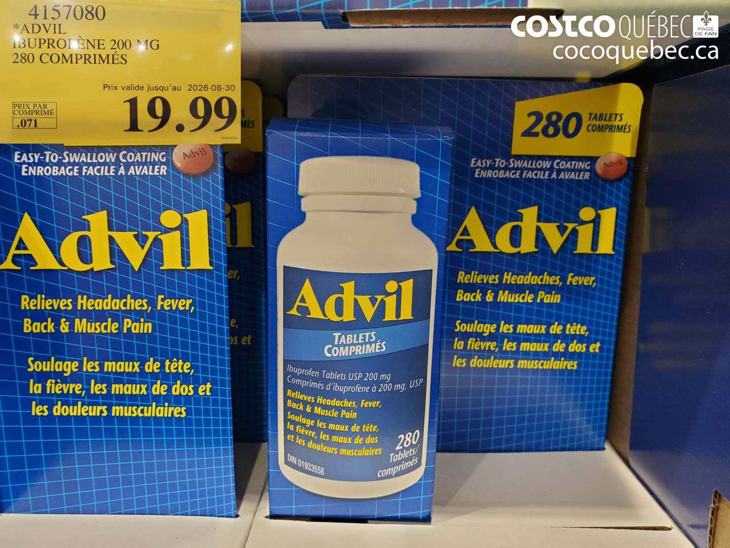 4157080 ADVIL IBUPROFÈNE 200 MG 280 COMPRIMÉS (EXPIRES ON 2026-08-30) $19.99
