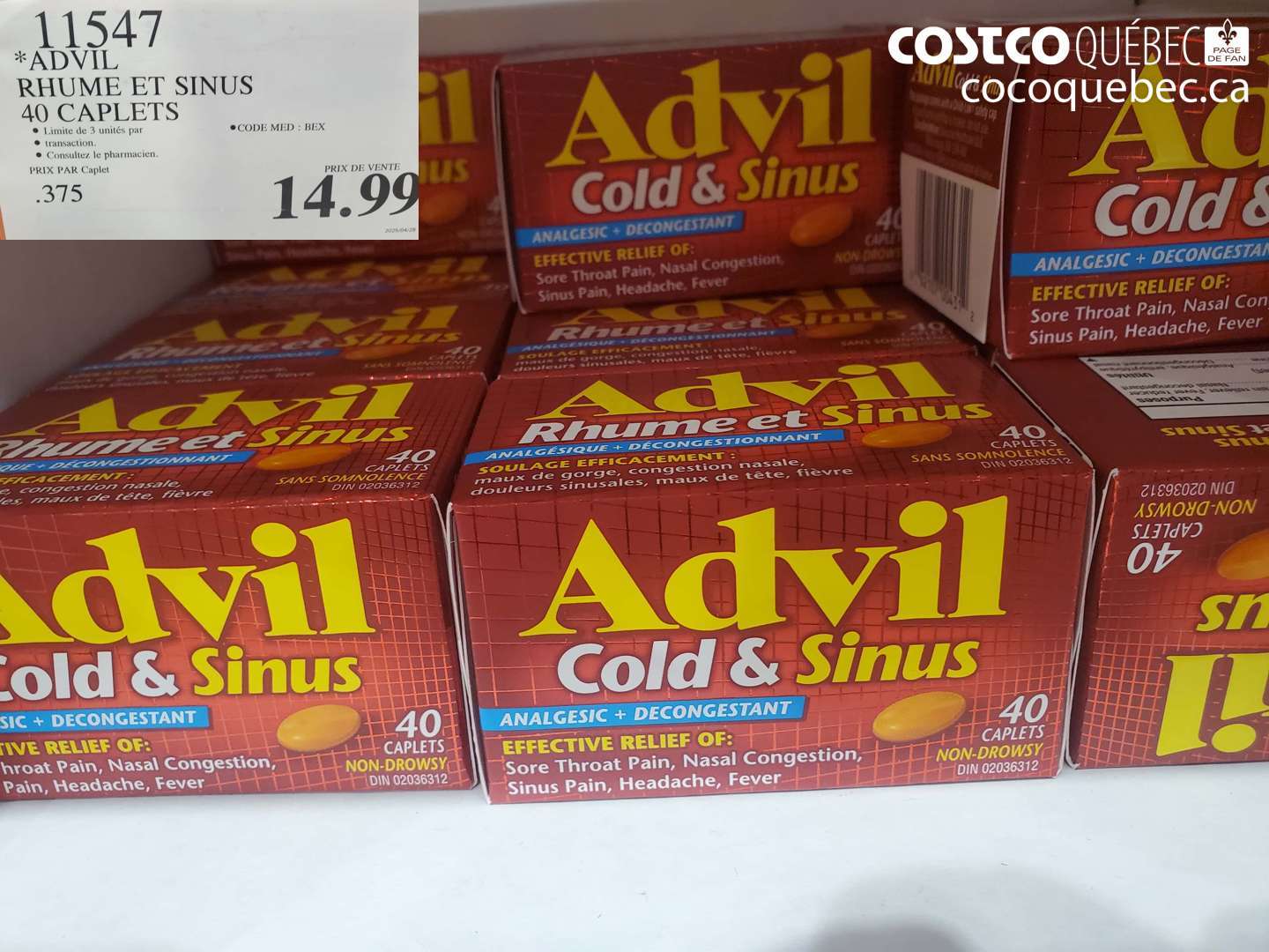 11547 ADVIL RHUME ET SINUS 40 CAPLETS $14.99