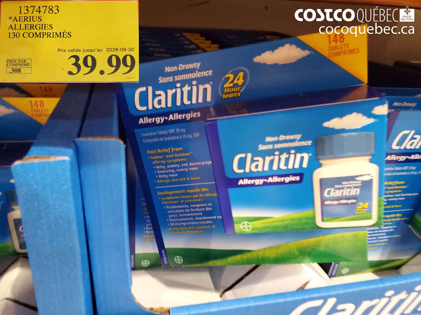 1374783 AERIUS ALLERGIES 130 COMPRIMÉS (EXPIRES ON 2026-08-30) $39.99