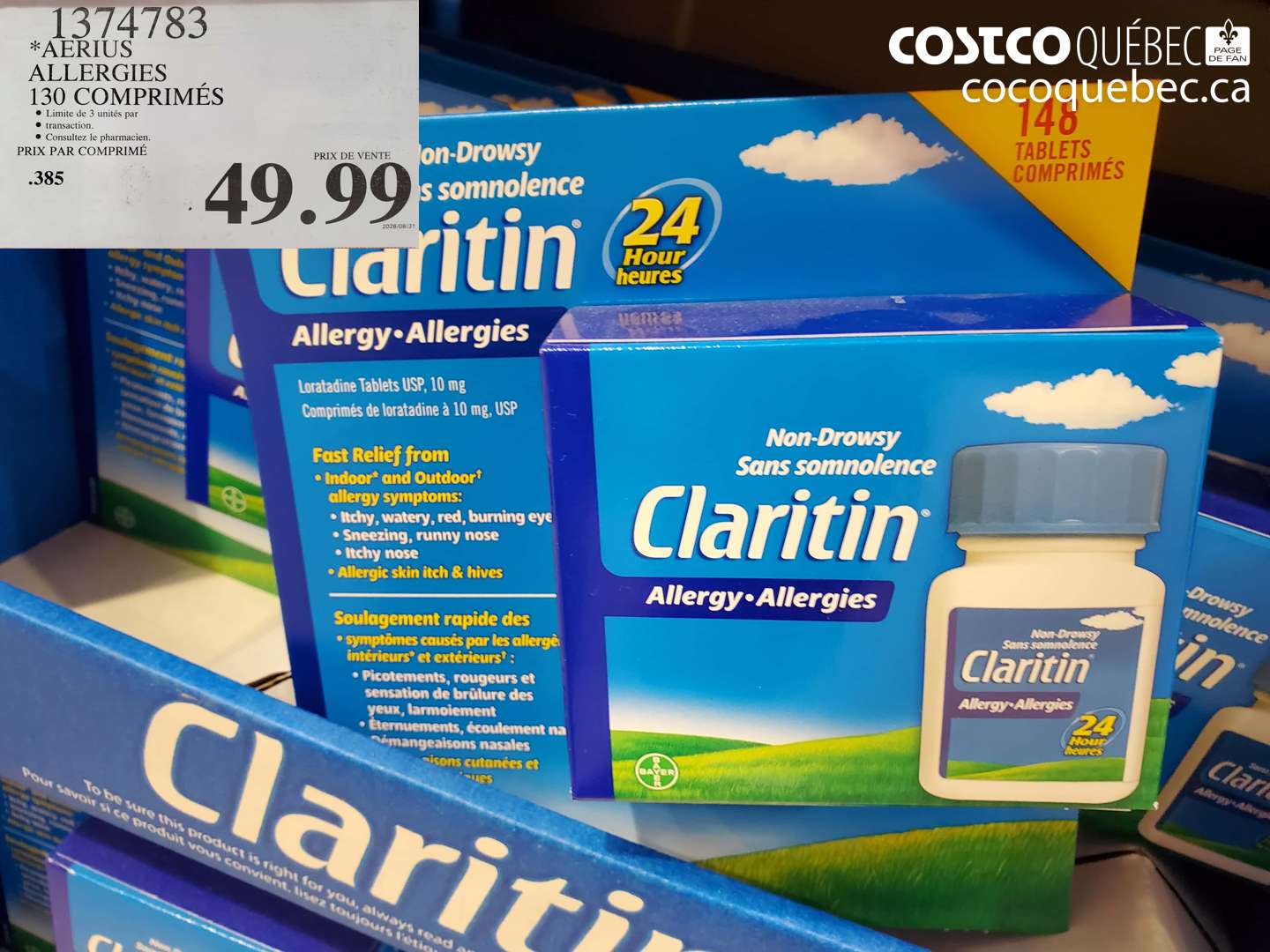 1374783 AERIUS ALLERGIES 130 COMPRIMÉS $49.99