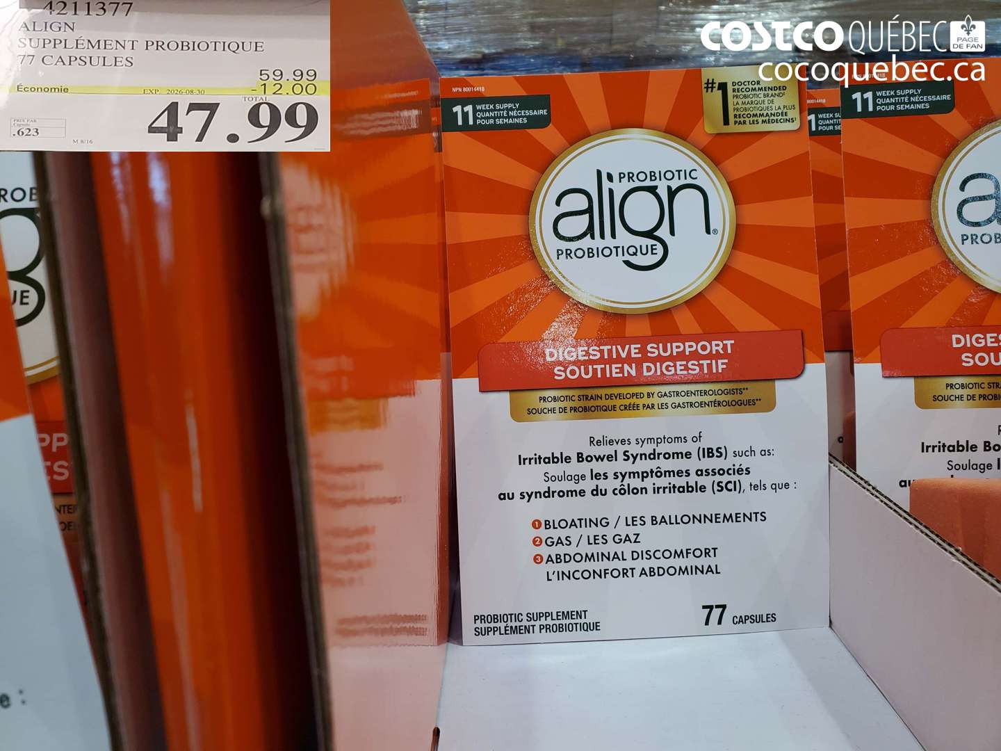 4211377 ALIGN SUPPLÉMENT PROBIOTIQUE 77 CAPSULES ($12.00 INSTANT SAVINGS EXPIRES ON 2026-08-30) $47.99