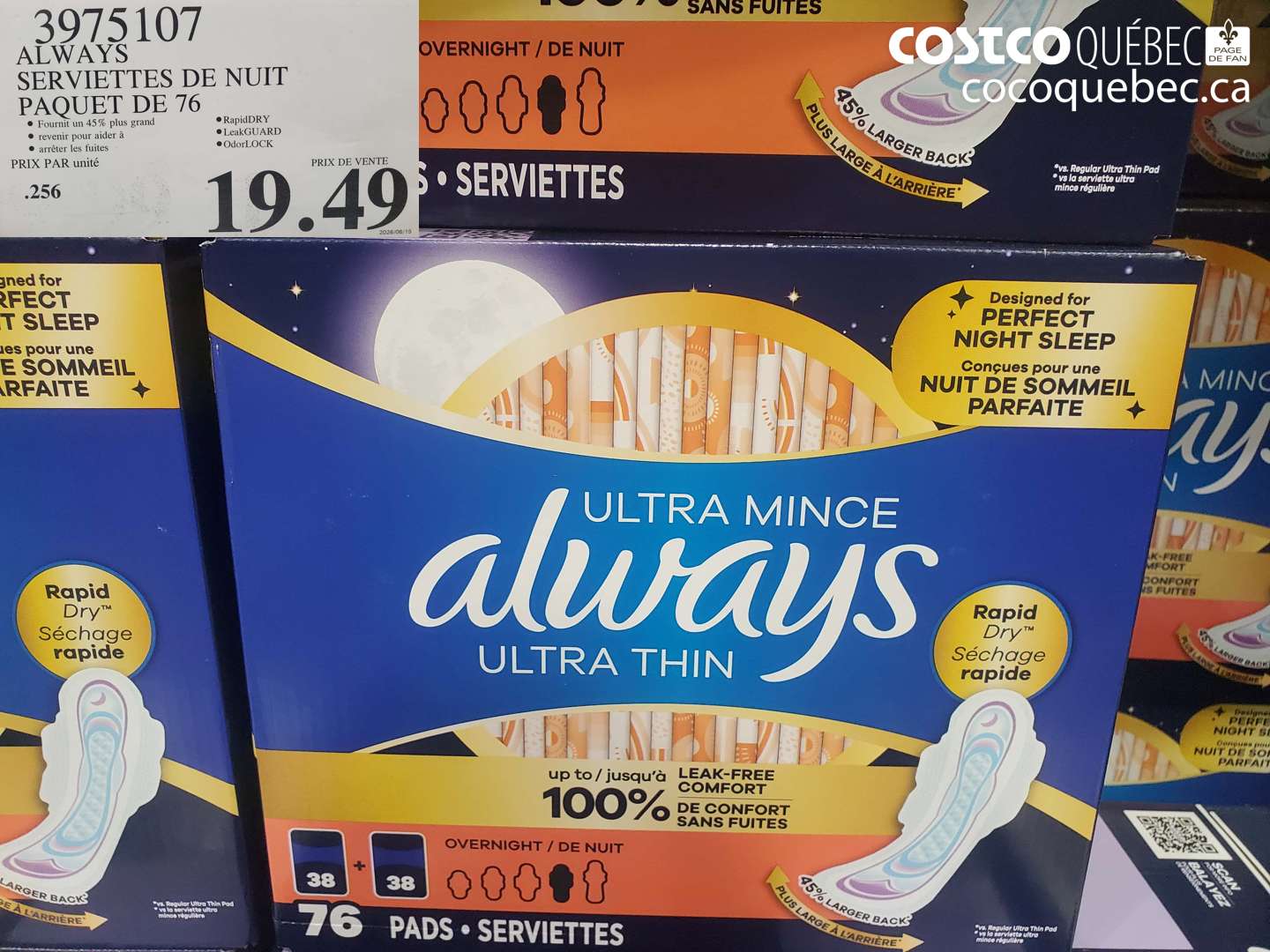 3975107 ALWAYS SERVIETTES DE NUIT PAQUET DE 76 $19.49