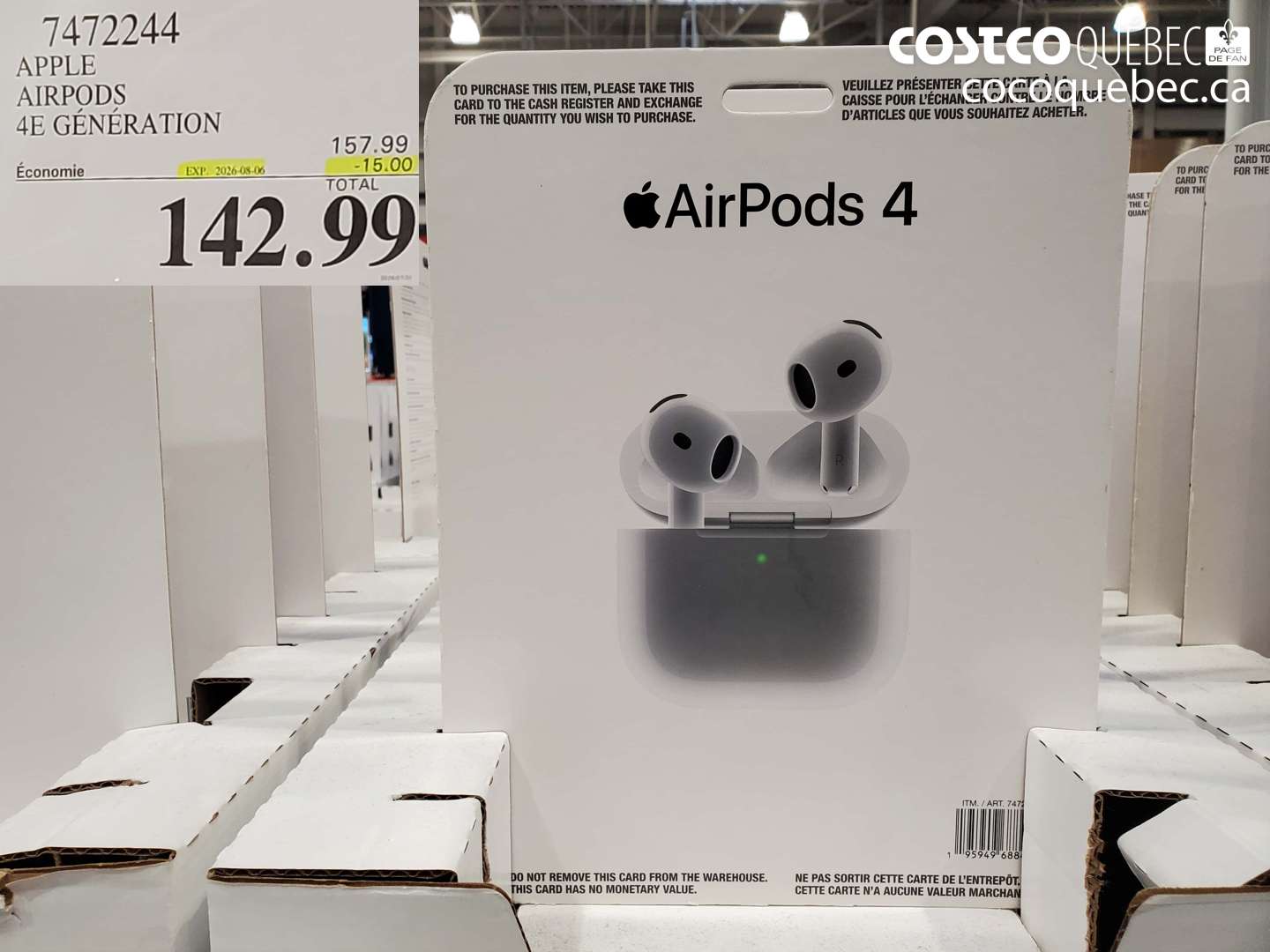 7472244 APPLE AIRPODS 4E GÉNÉRATION ($15.00 INSTANT SAVINGS EXPIRES ON 2026-08-06) $142.99