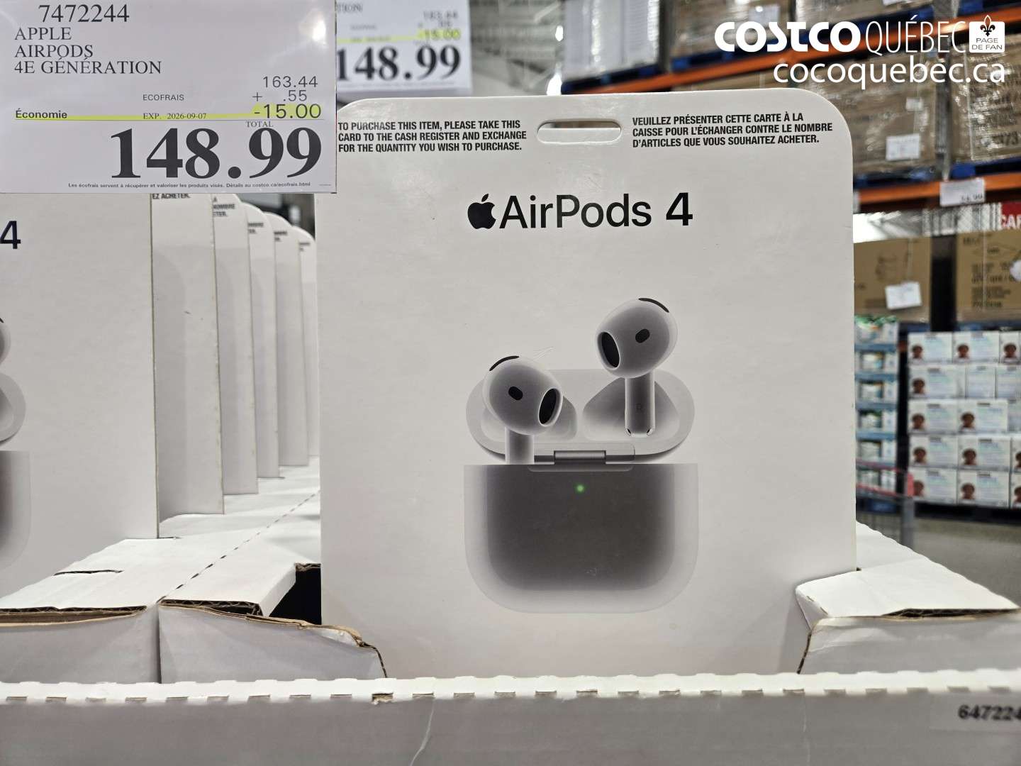 7472244 APPLE AIRPODS 4E GÉNÉRATION ($15.00 INSTANT SAVINGS EXPIRES ON 2026-09-07) $148.99