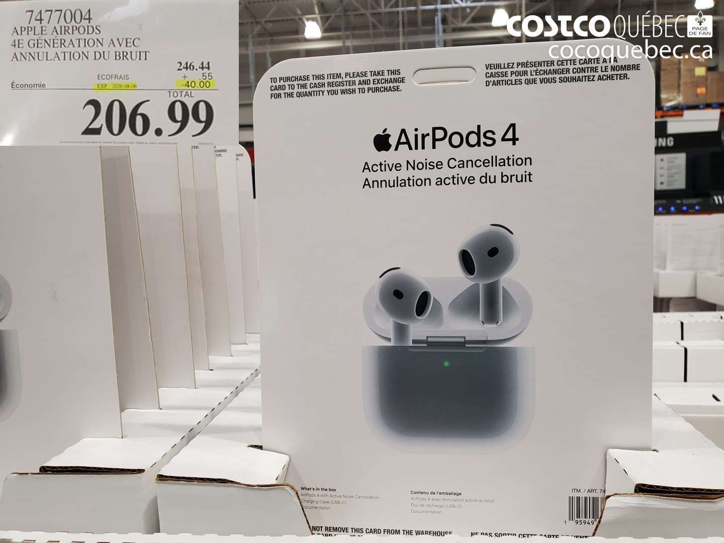 7477004 APPLE AIRPODS 4E GÉNÉRATION AVEC ANNULATION DU BRUIT ($40.00 INSTANT SAVINGS EXPIRES ON 2026-08-06) $206.99