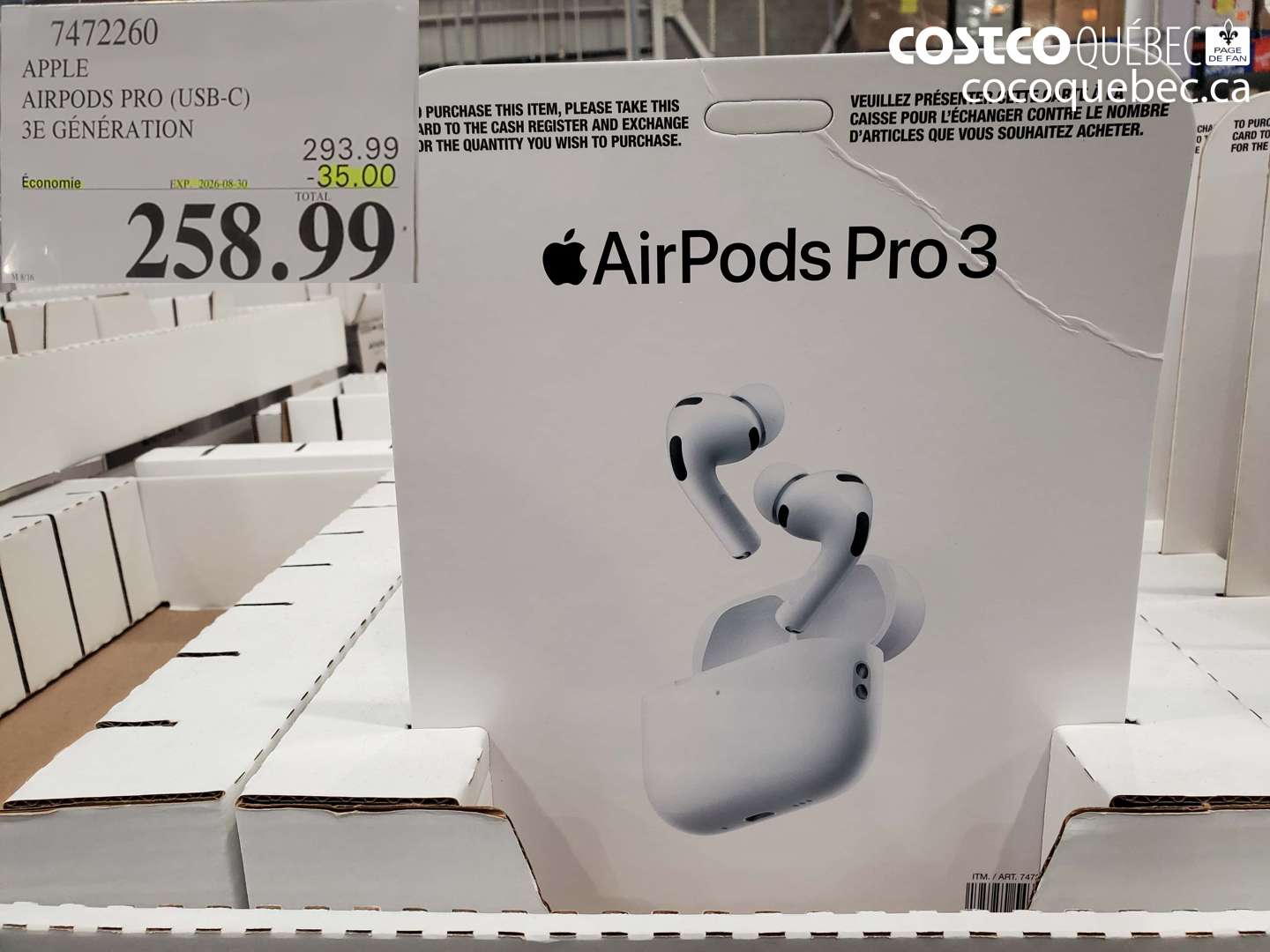 7472260 APPLE AIRPODS PRO (USB-C) 3E GÉNÉRATION ($35.00 INSTANT SAVINGS EXPIRES ON 2026-08-30) $258.99