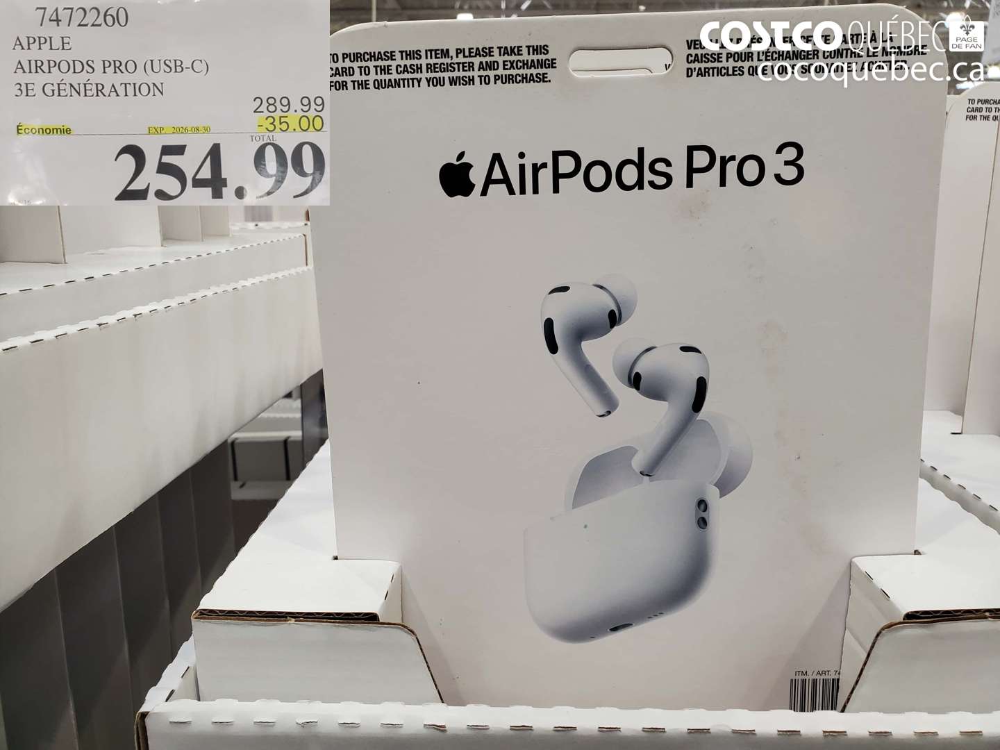 7472260 APPLE AIRPODS PRO (USB-C) 3E GÉNÉRATION ($35.00 INSTANT SAVINGS EXPIRES ON 2026-08-30) $254.99
