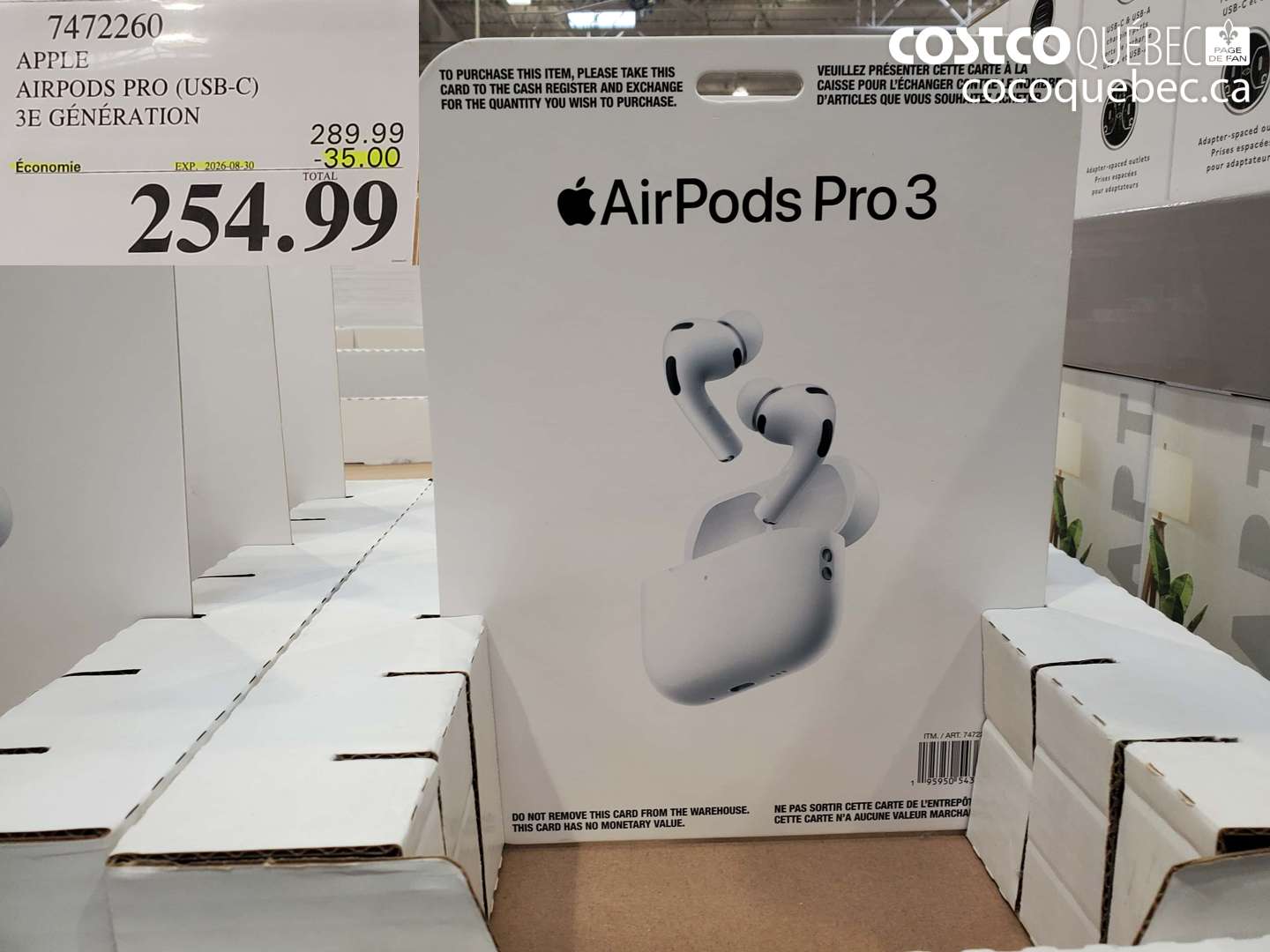 7472260 APPLE AIRPODS PRO (USB-C) 3E GÉNÉRATION ($35.00 INSTANT SAVINGS EXPIRES ON 2026-08-30) $254.99