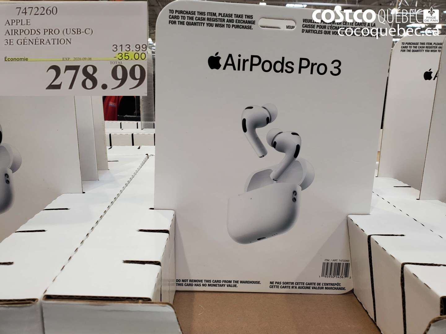 7472260 APPLE AIRPODS PRO (USB-C) 3E GÉNÉRATION ($35.00 INSTANT SAVINGS EXPIRES ON 2026-09-06) $278.99