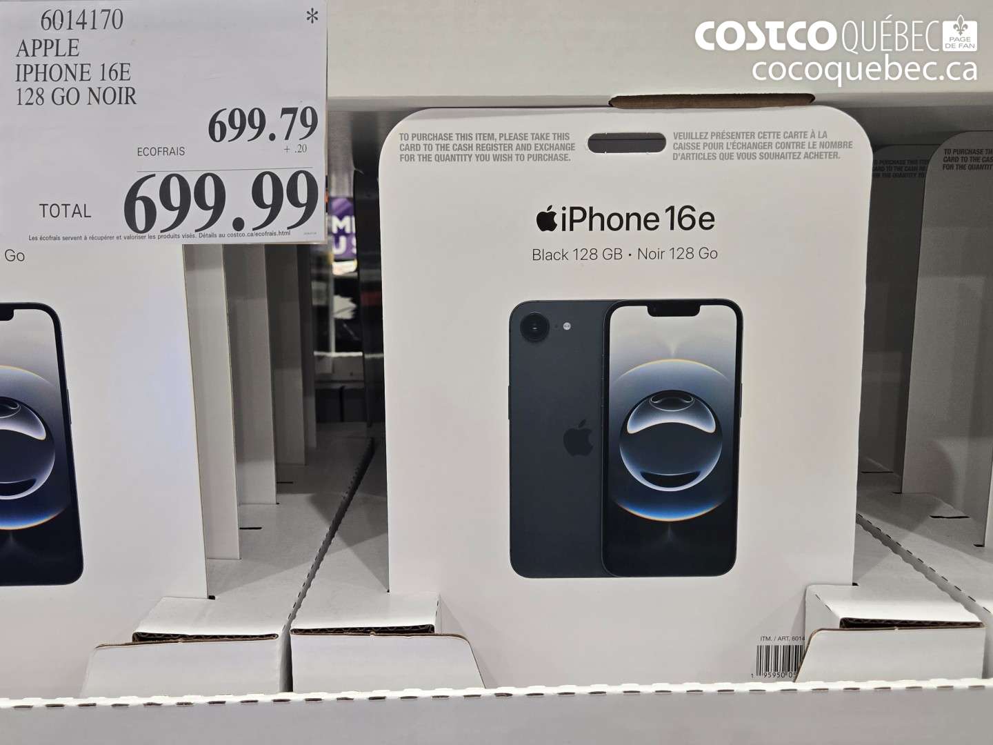 6014170 APPLE IPHONE 16E 128 GO NOIR $699.99