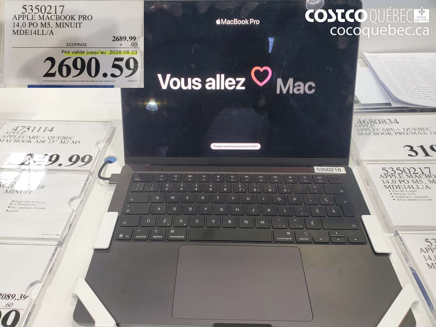 5350217 APPLE MACBOOK PRO 14.0 PO M5, MINUIT MDE14LL/A (EXPIRES ON 2026-08-23) $2690.59