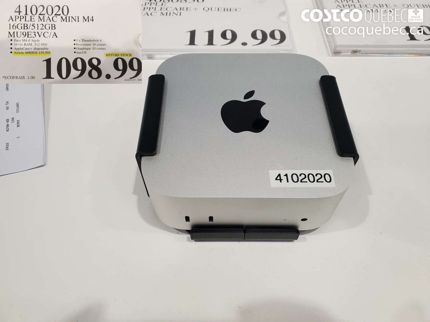 4102020 APPLE MAC MINI M4 16GB/512GB MU9E3VC/A $1098.99