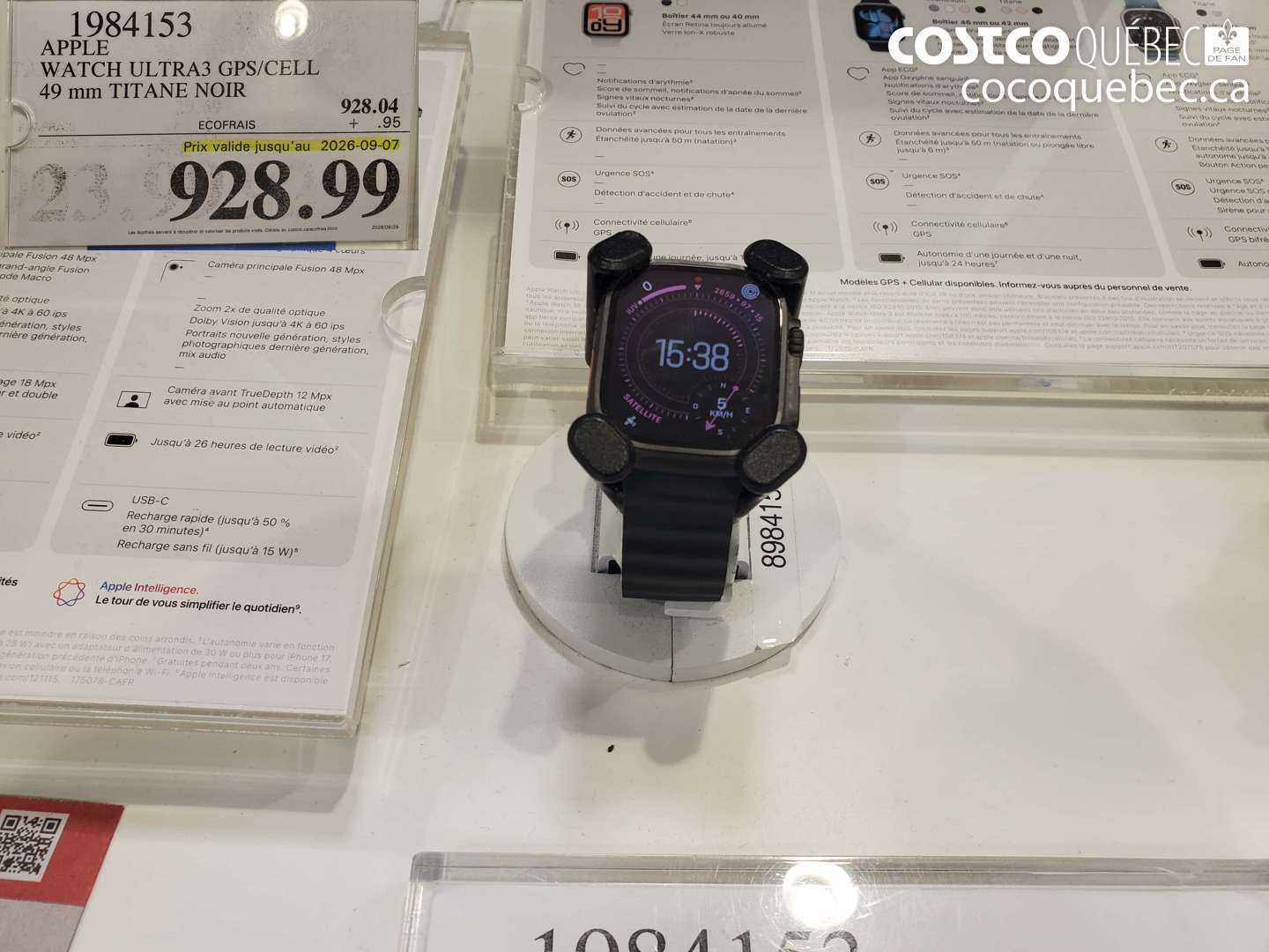 1984153 APPLE WATCH ULTRA3 GPS/CELL 49 MM TITANE NOIR (EXPIRES ON 2026-09-07) $928.99