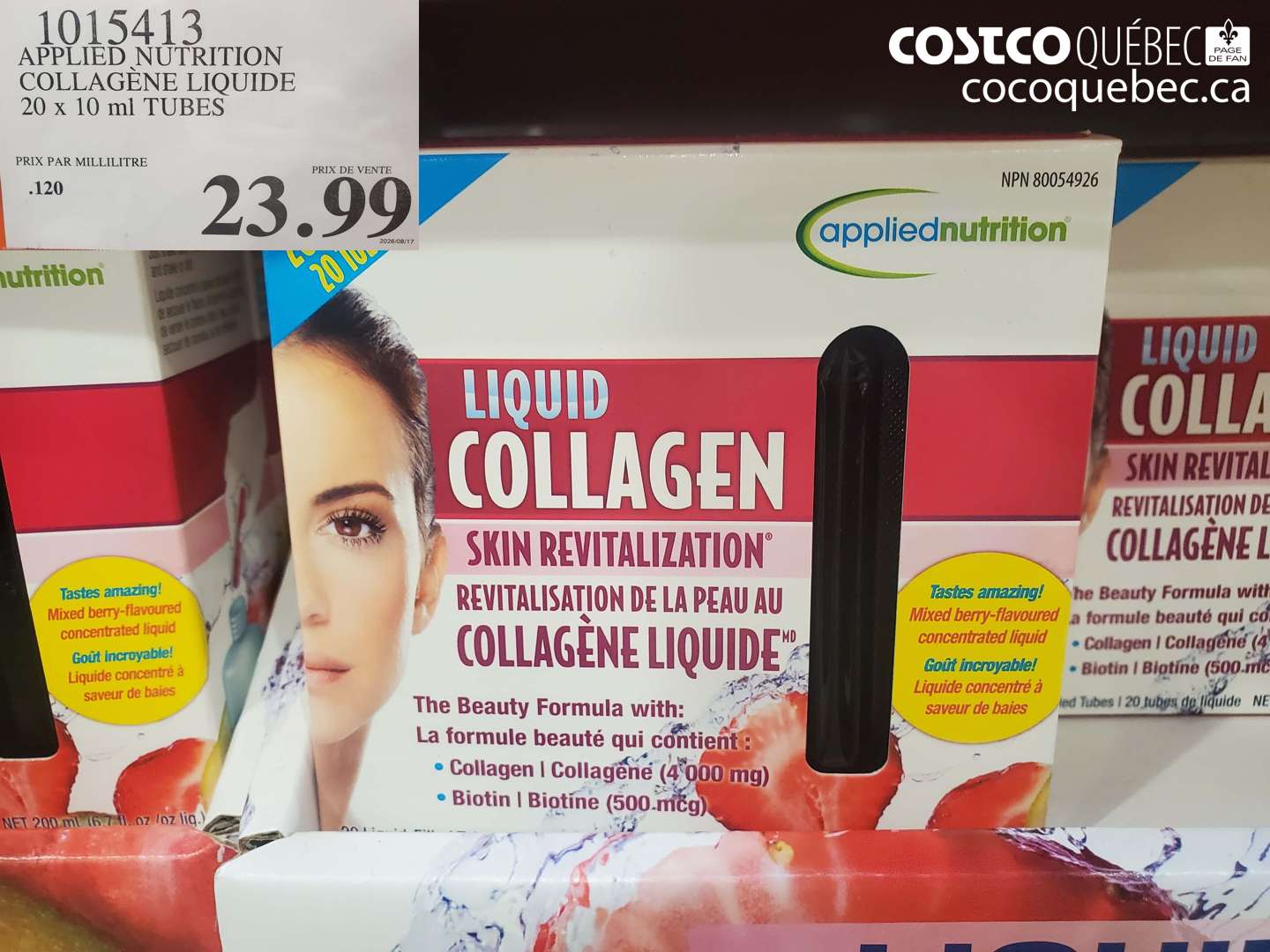 1015413 APPLIED NUTRITION COLLAGÈNE LIQUIDE 20 X 10 ML TUBES $23.99
