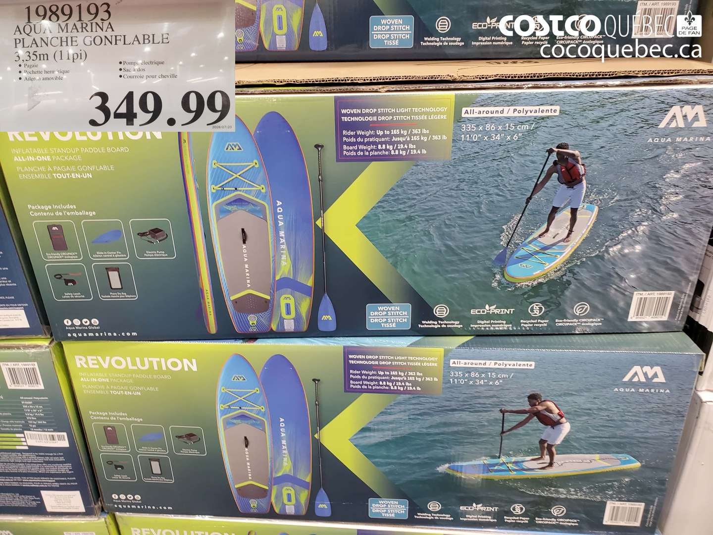 1989193 AQUA MARINA PLANCHE GONFLABLE 3.35M (11PI) $349.99