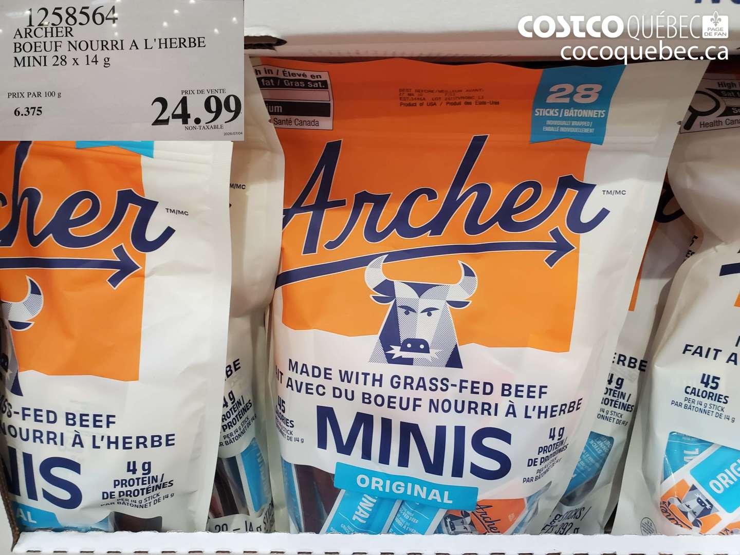 1258564 ARCHER BOEUF NOURRI A L'HERBE MINI 28 X 14 G $24.99