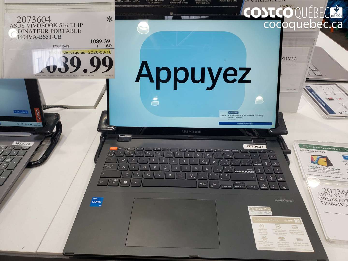 2073604 ASUS VIVOBOOK S16 FLIP ORDINATEUR PORTABLE N3604VA-BS51-CB (EXPIRES ON 2026-08-16) $1089.99