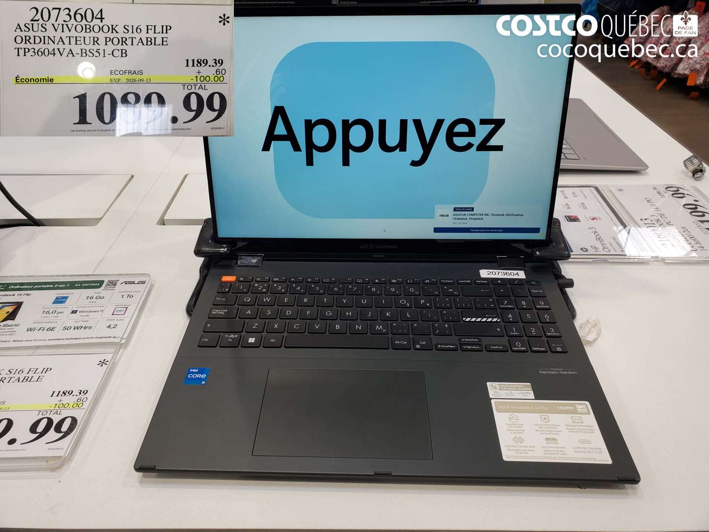 2073604 ASUS VIVOBOOK S16 FLIP ORDINATEUR PORTABLE TP3604VA-BS51-CB ($100.00 INSTANT SAVINGS EXPIRES ON 2026-09-13) $1089.99