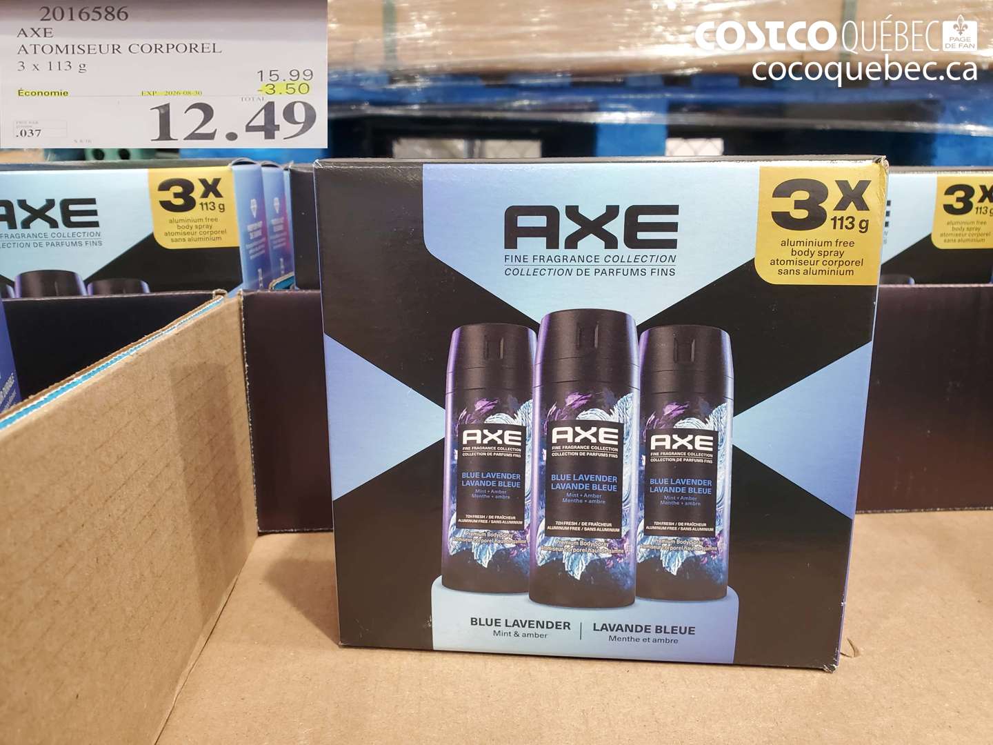 2016586 AXE ATOMISEUR CORPOREL 3 X 113 G ($3.50 INSTANT SAVINGS EXPIRES ON 2026-08-30) $12.49
