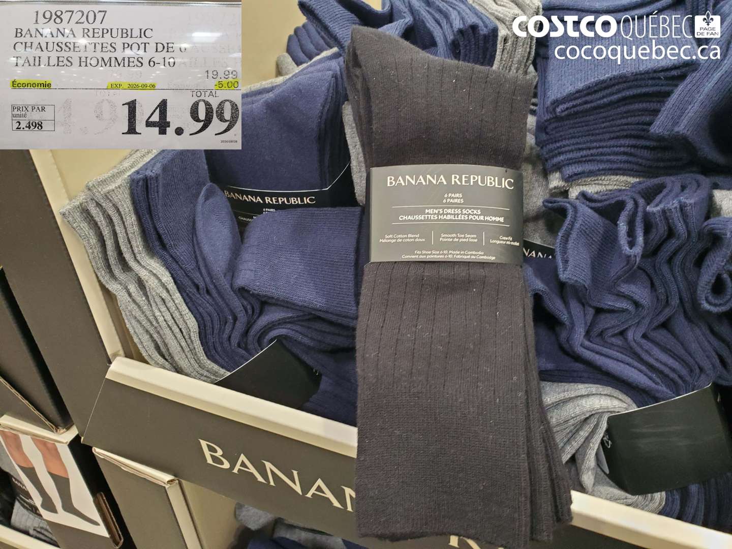 1987207 BANANA REPUBLIC CHAUSSETTES PQT DE 6 TAILES HOMMES 6-10 ($5.00 INSTANT SAVINGS EXPIRES ON 2026-09-06) $14.99