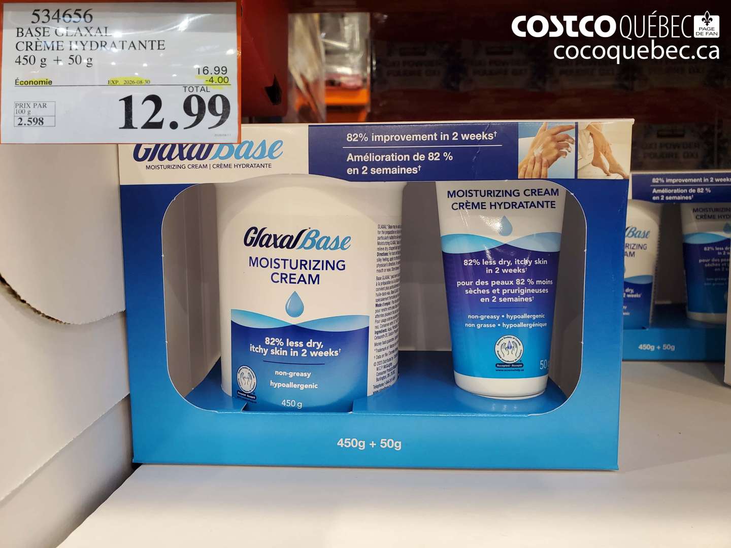 534656 BASE GLAXAL CRÈME HYDRATANTE 450 G + 50 G ($4.00 INSTANT SAVINGS EXPIRES ON 2026-08-30) $12.99