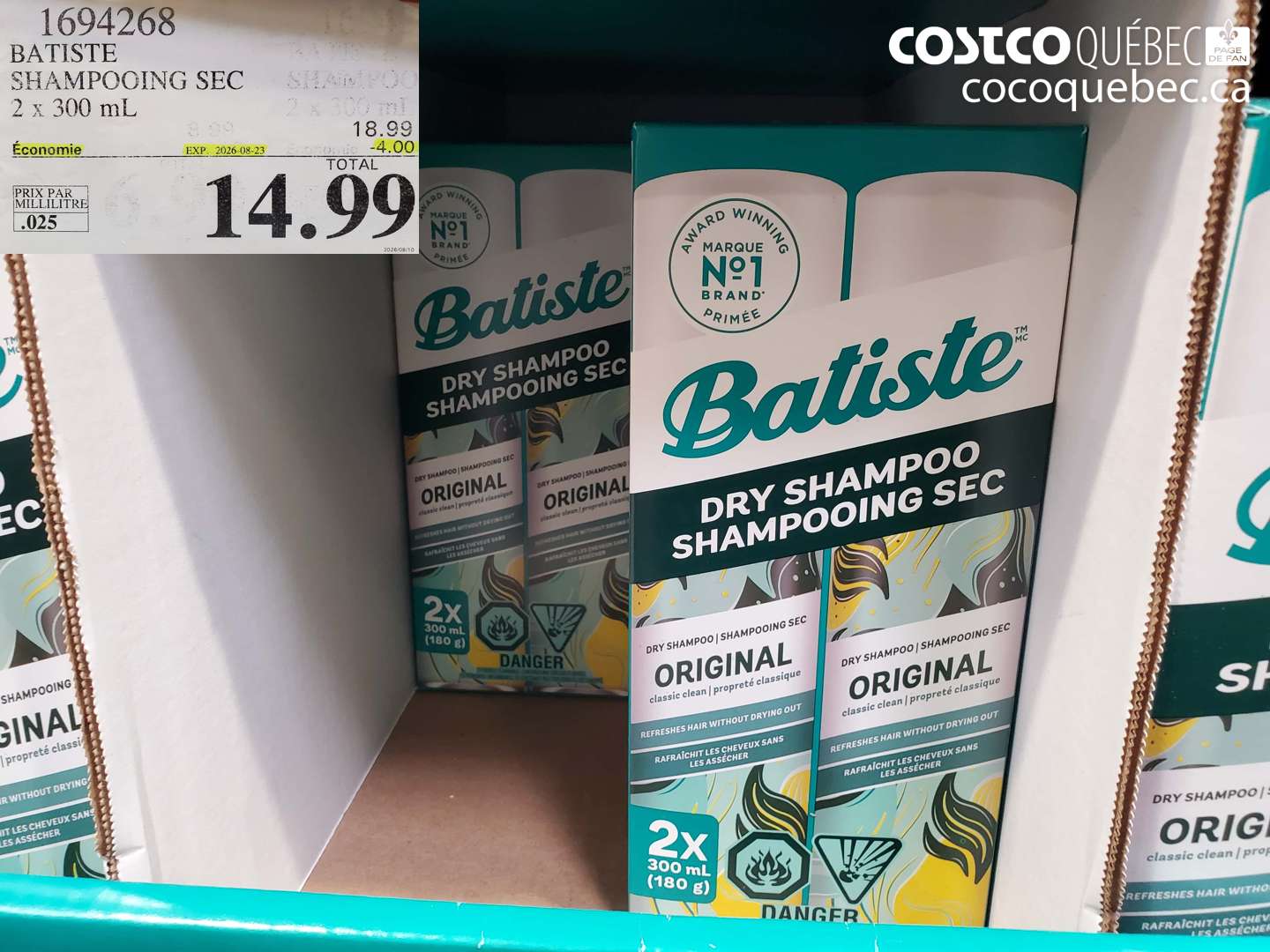1694268 BATISTE SHAMPOOING SEC ($4.00 INSTANT SAVINGS EXPIRES ON 2026-08-23) $14.99