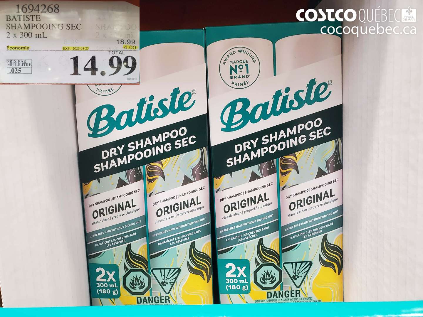 1694268 BATISTE SHAMPOOING SEC ($4.00 INSTANT SAVINGS EXPIRES ON 2026-08-23) $14.99