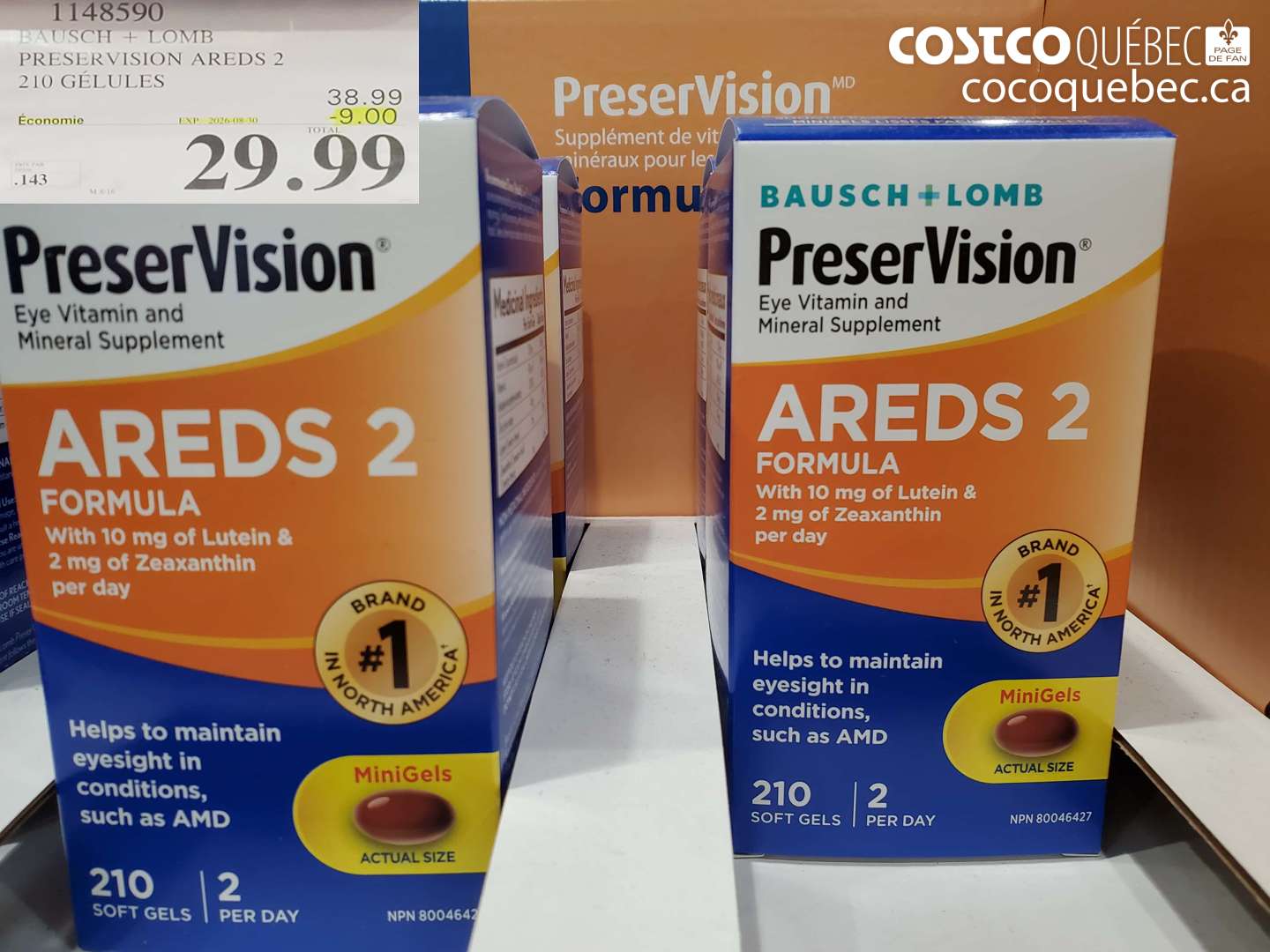 1148590 BAUSCH + LOMB PRESERVISION AREDS 2 210 GÉLULES ($9.00 INSTANT SAVINGS EXPIRES ON 2026-08-30) $29.99