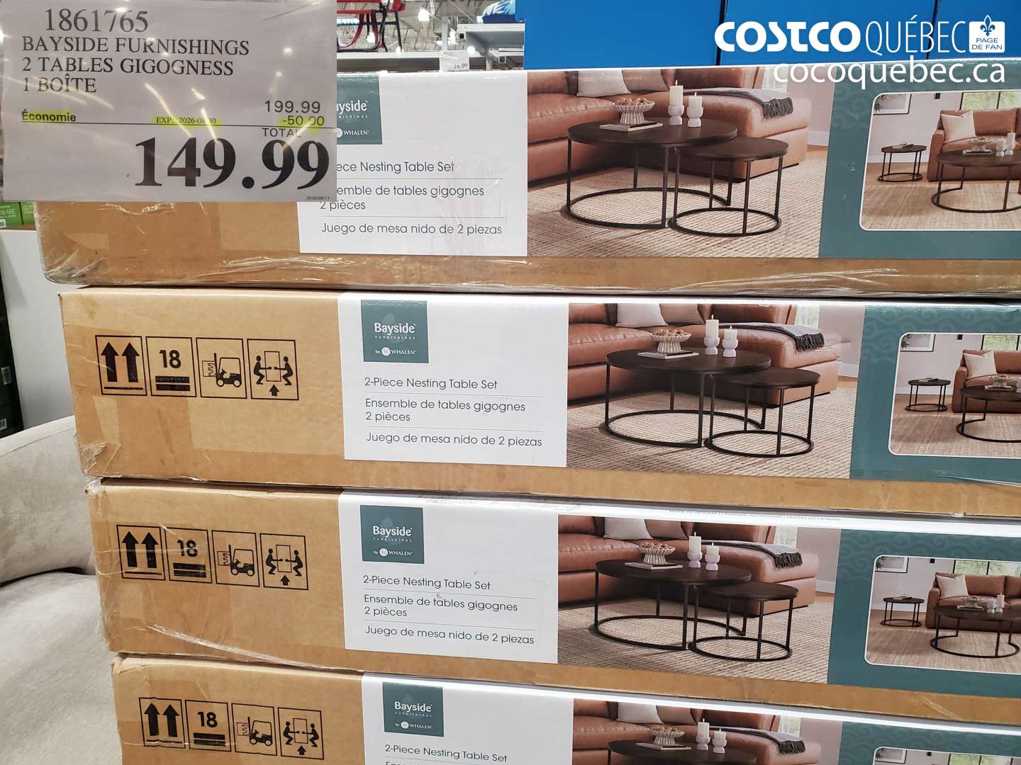 1861765 BAYSIDE FURNISHINGS 2 TABLES GIGOGNESS 1 BOÎTE ($50.00 INSTANT SAVINGS EXPIRES ON 2026-08-30) $149.99