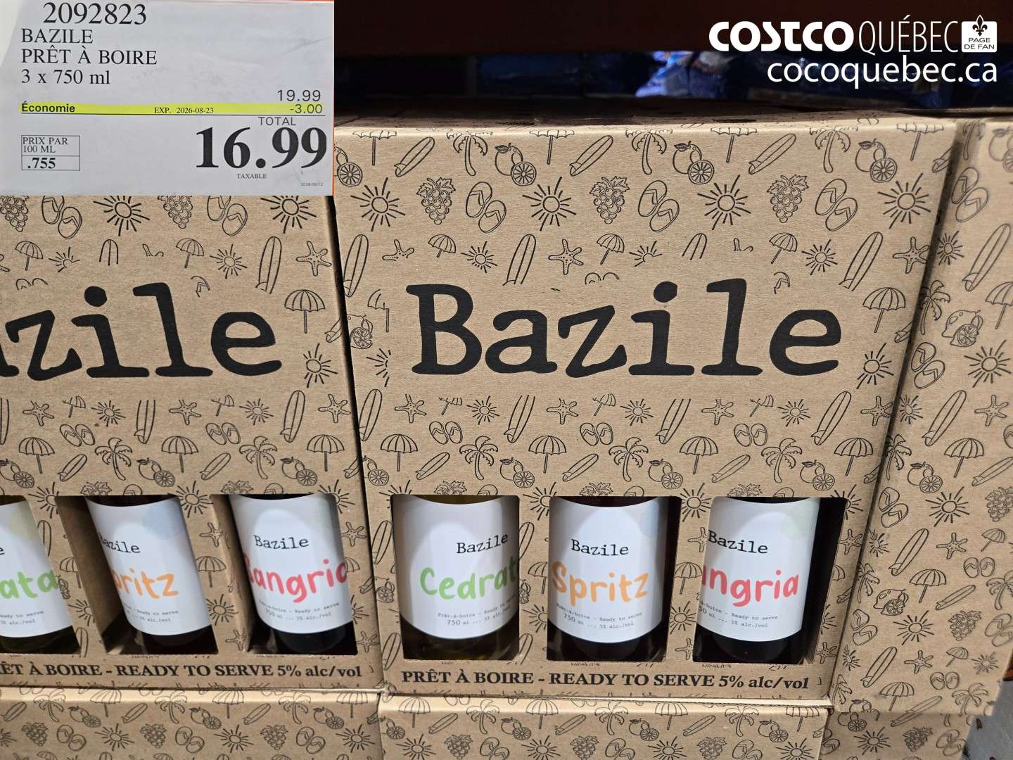 2092823 BAZILE PRÊT À BOIRE 3 X 750 ML ($3.00 INSTANT SAVINGS EXPIRES ON 2026-08-23) $16.99