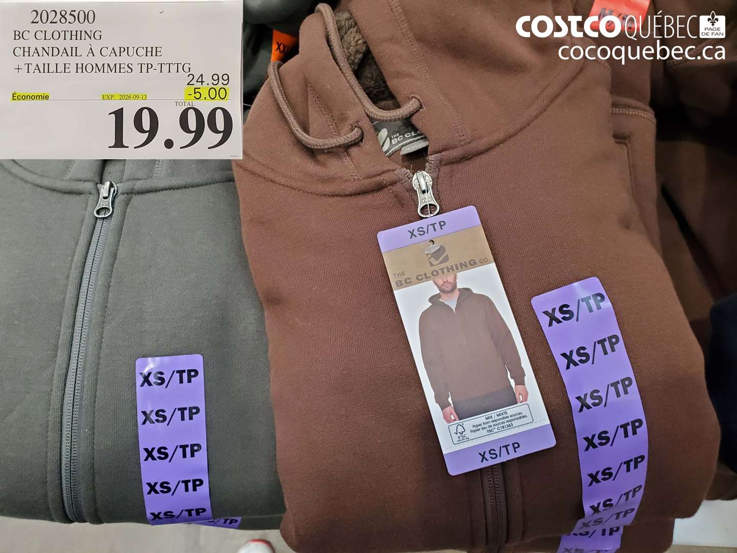 2028500 BC CLOTHING CHANDAIL À CAPUCHE ($5.00 INSTANT SAVINGS EXPIRES ON 2026-09-13) $19.99