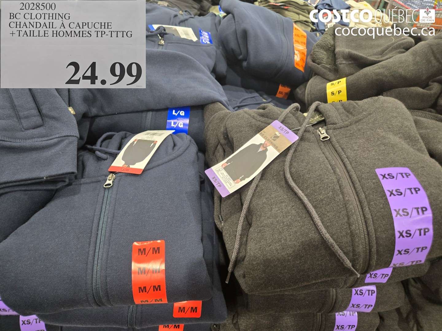 2028500 BC CLOTHING CHANDAIL À CAPUCHE + TAILLE HOMMES TP-TTTG $24.99