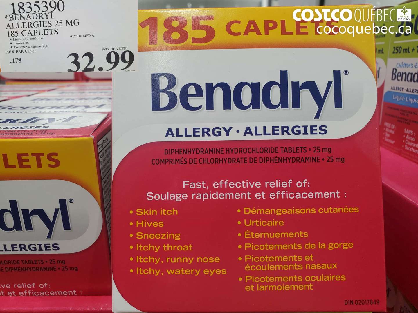 1835390 BENADRYL ALLERGIES 25 MG 185 CAPLETS $32.99